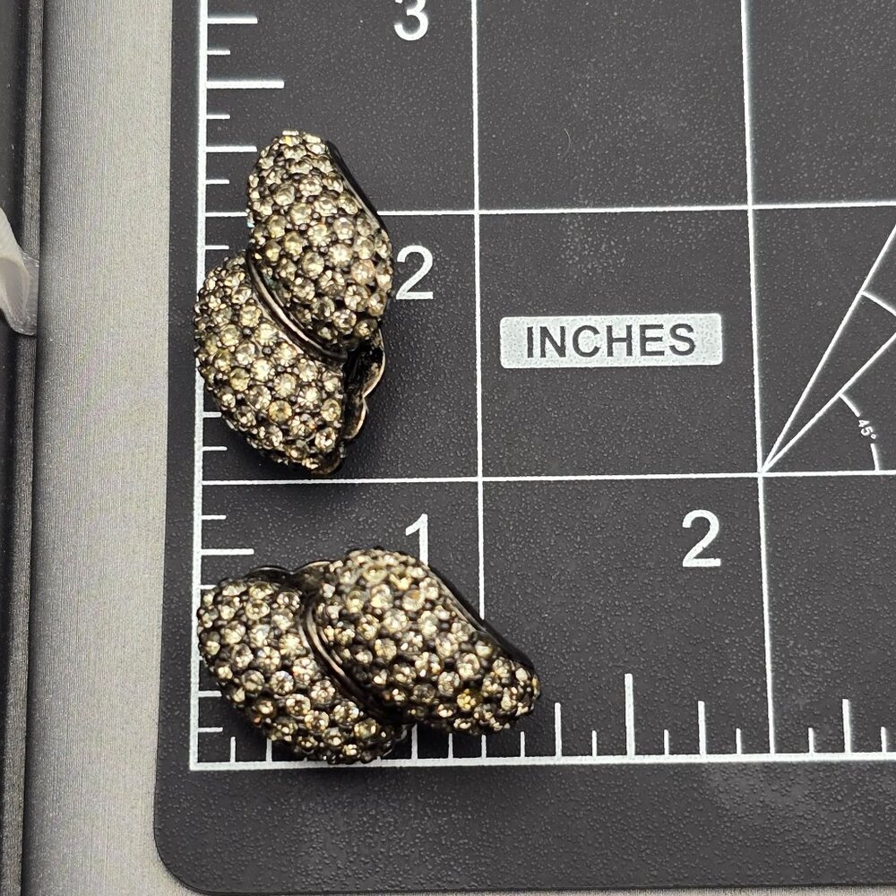 VTG Joan Rivers Crystal Clip-On Earrings Silver Tone Signed Designer Jewelry - Picture 5 of 6